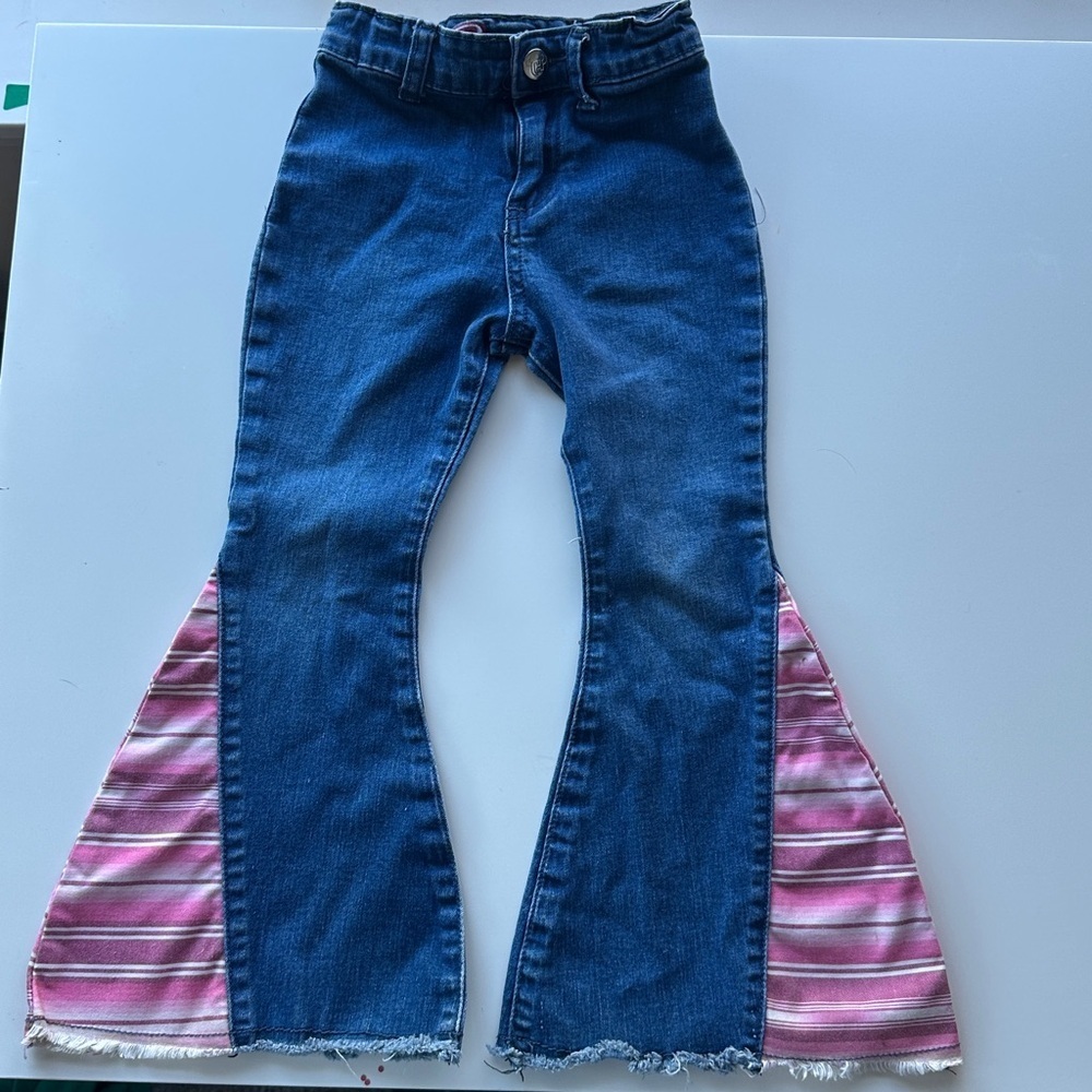 Cowgirl Hardware Serape Frayed Bell Bottom Stripe Stretch Rodeo Jeans 4